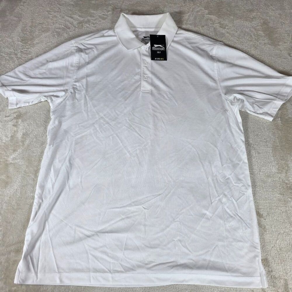 Slazenger Golf Polo Shirt Men's Sz Large White Short Sleeve Wicking + UPF 15 NWT